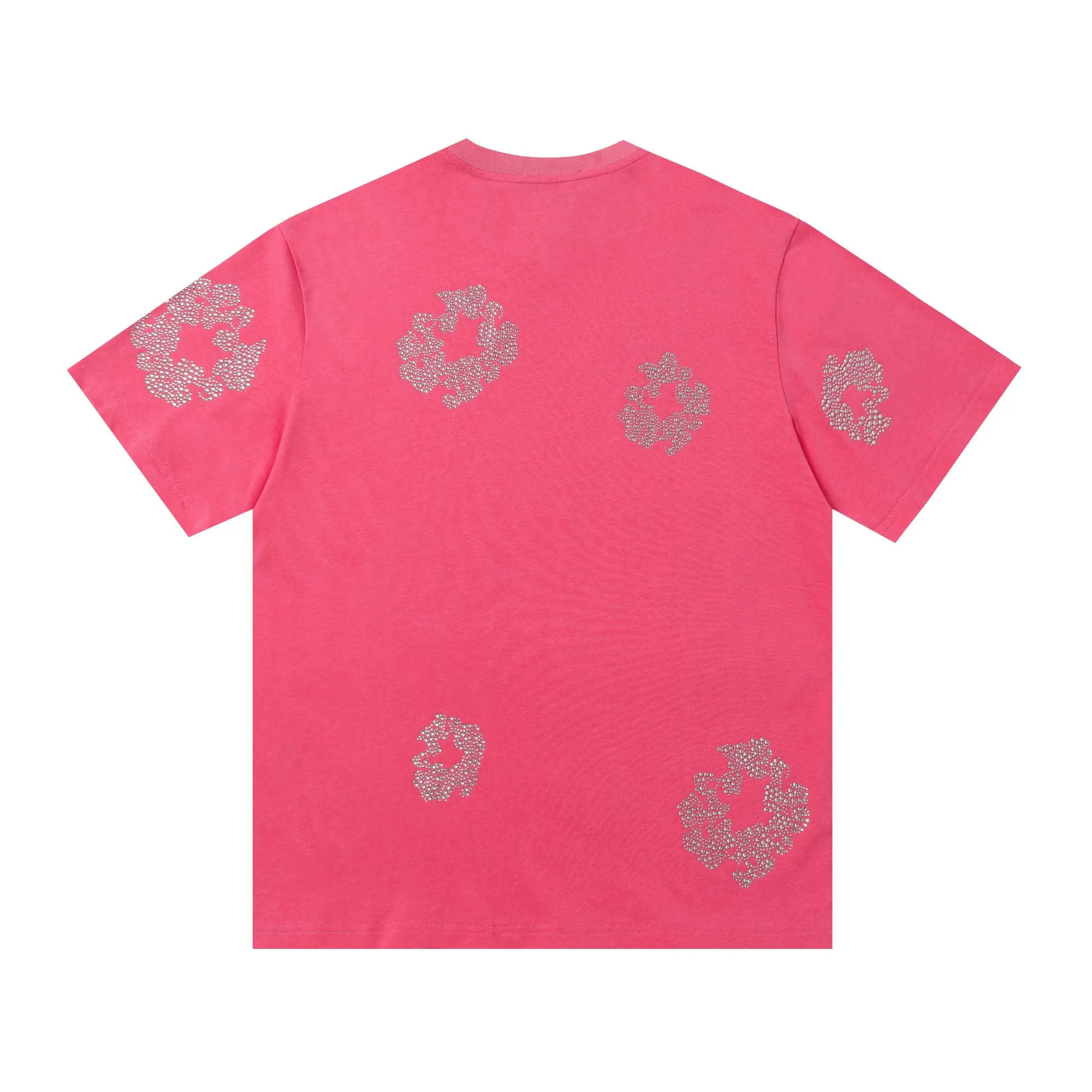 P104 205#DENIM TEARS Kapok European and American trendy brand high-quality crystal hot diamond short-sleeved suit Color: Black Gray Rose Red Size S-XL